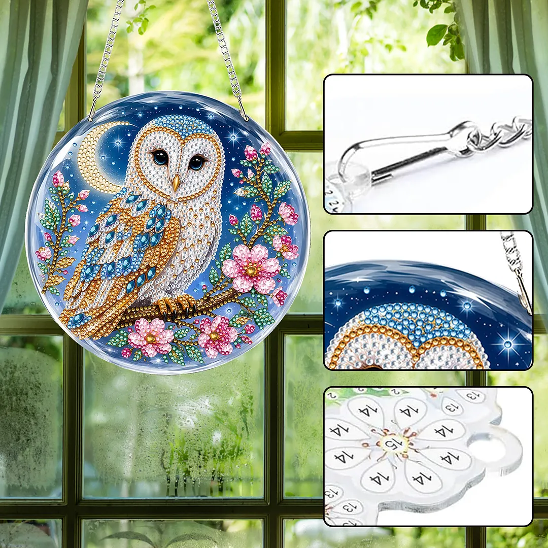 Diamond Painting Kit Moon Owl Sun Ornament for Adults 7.87x7.87in