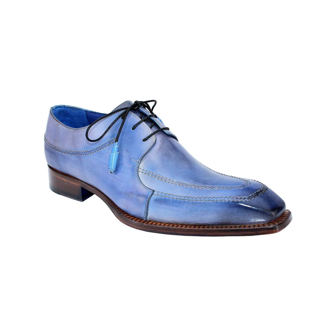 Men's Shoes Light Blue Calf-Skin Leather Derby Oxfords