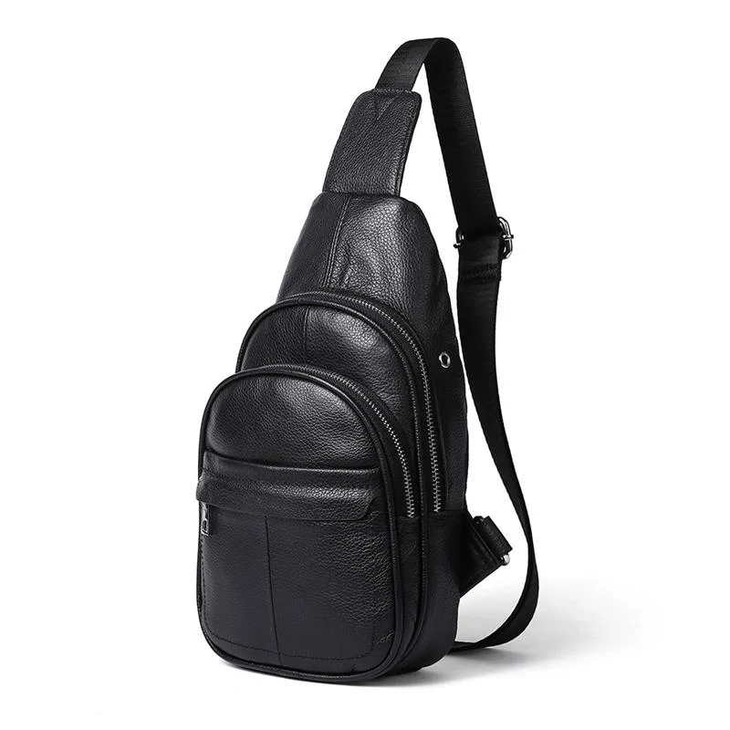 Casual Style Grain Textured Multiple Pocket Earphone Jack Adjustable Sling Strap Chest Bag