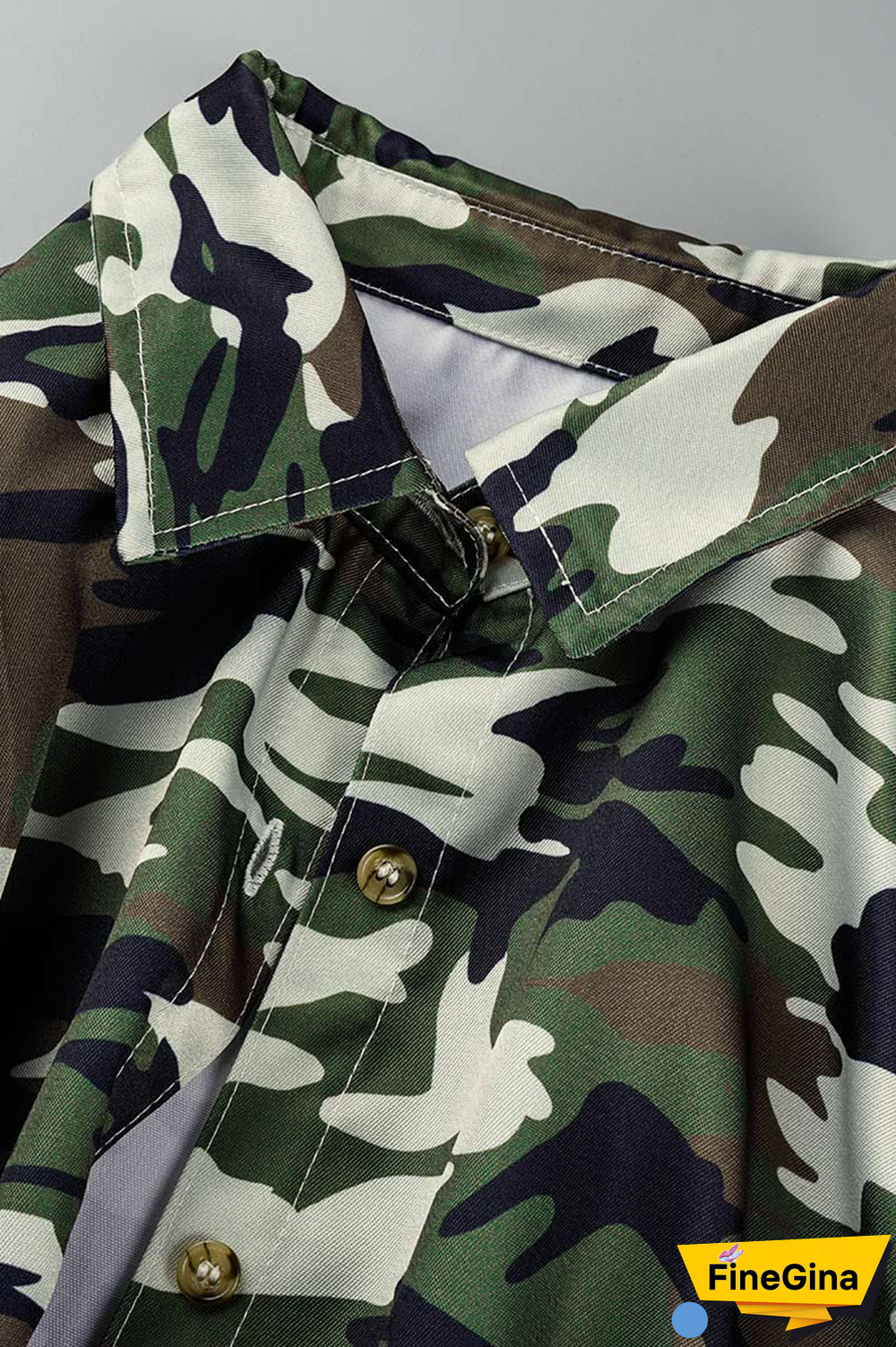 Camouflage Casual Camouflage Print Patchwork Turndown Collar Shirt Dress Dresses