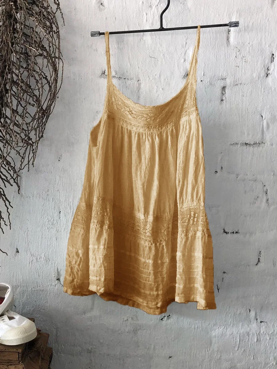 Lace Decoration Sling Women Linen Top