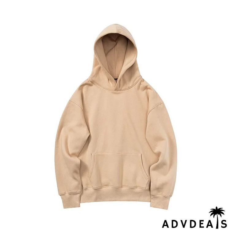 Men Casual Loose Round Neck Long-Sleeved Solid Color Hoodie