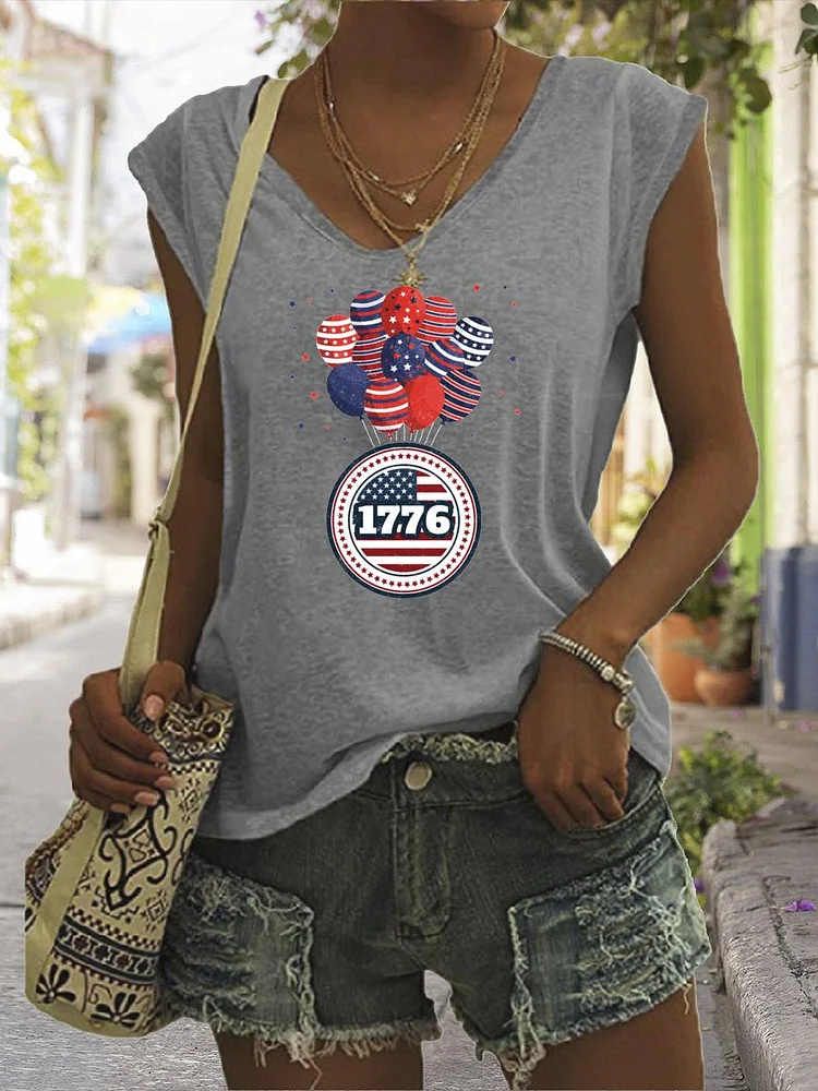 American Independence Day V Neck T-shirt Tees-02012