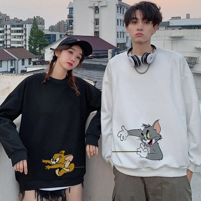 Cute Couple Hoodies Pullover Kawaii Autumn Sweatshirt Tops Loose Spring Harajuku Outerwear Black High Street Bear Hoodie Girls