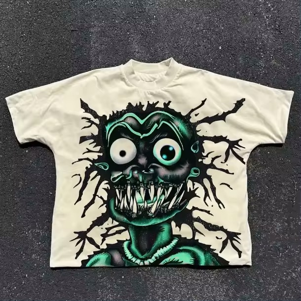 Vintage The World Creates Monsters Graphic Short Sleeve T-Shirt - SOPULA