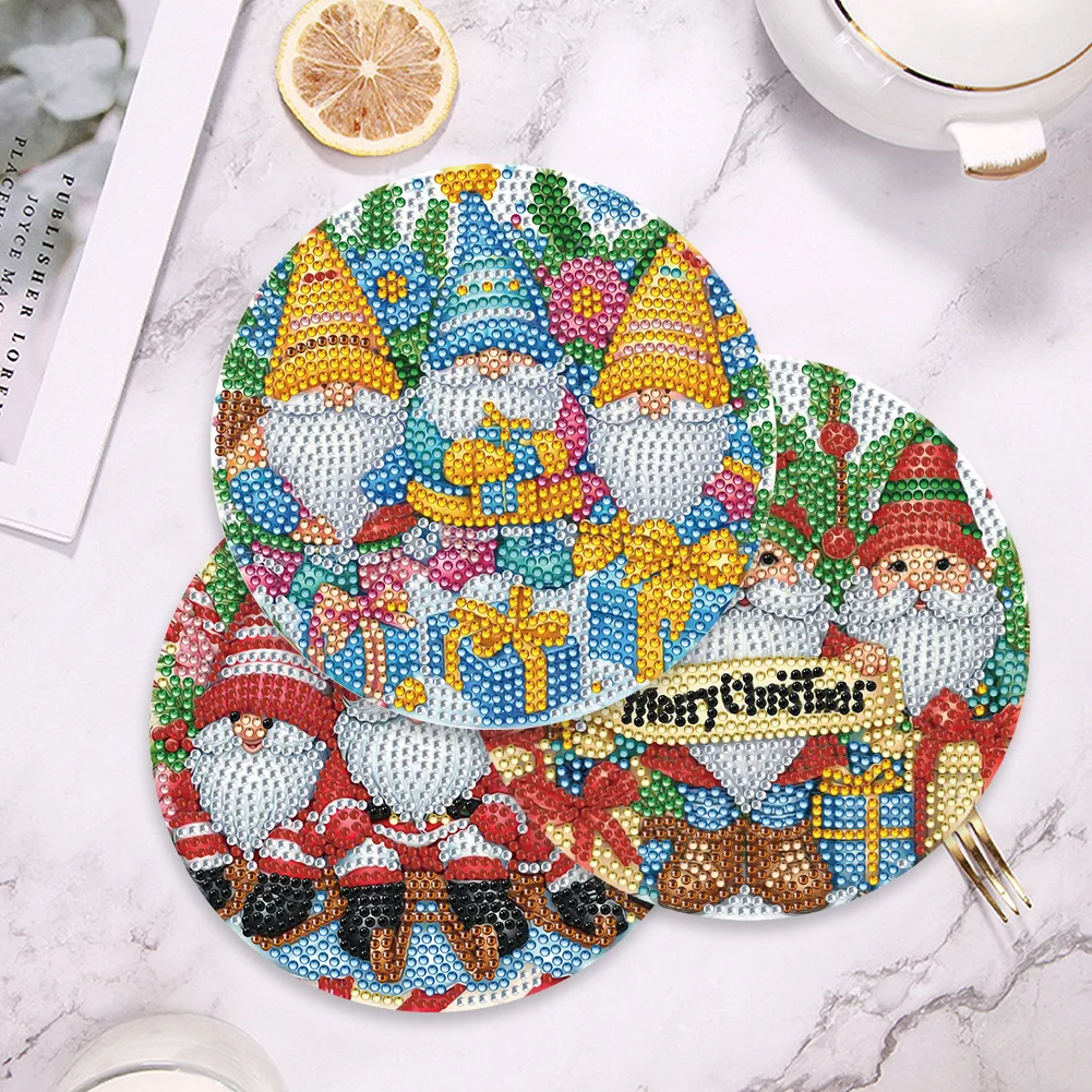 4pcs Gnome Diamond Art Coasters Kits for Home Party and Holiday Decorations