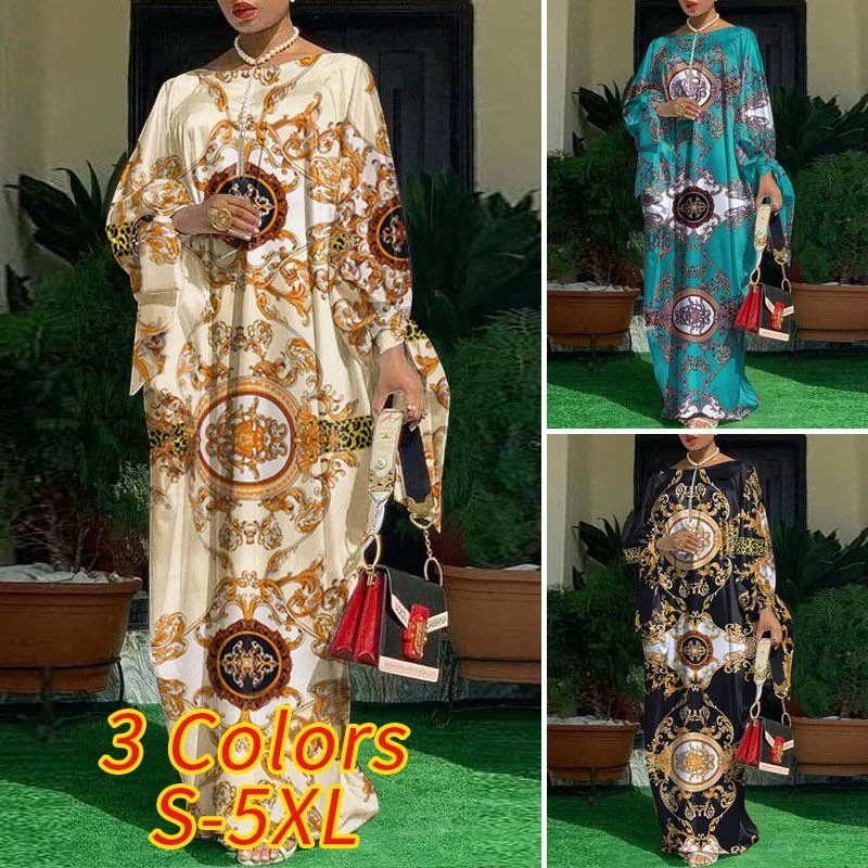 Holiday Long Sleeve Maxi Dress 2022 VONDA Women Vintage Printed Elegant Party Dress Femme Casual Loose Vestidos Party Robe Femme