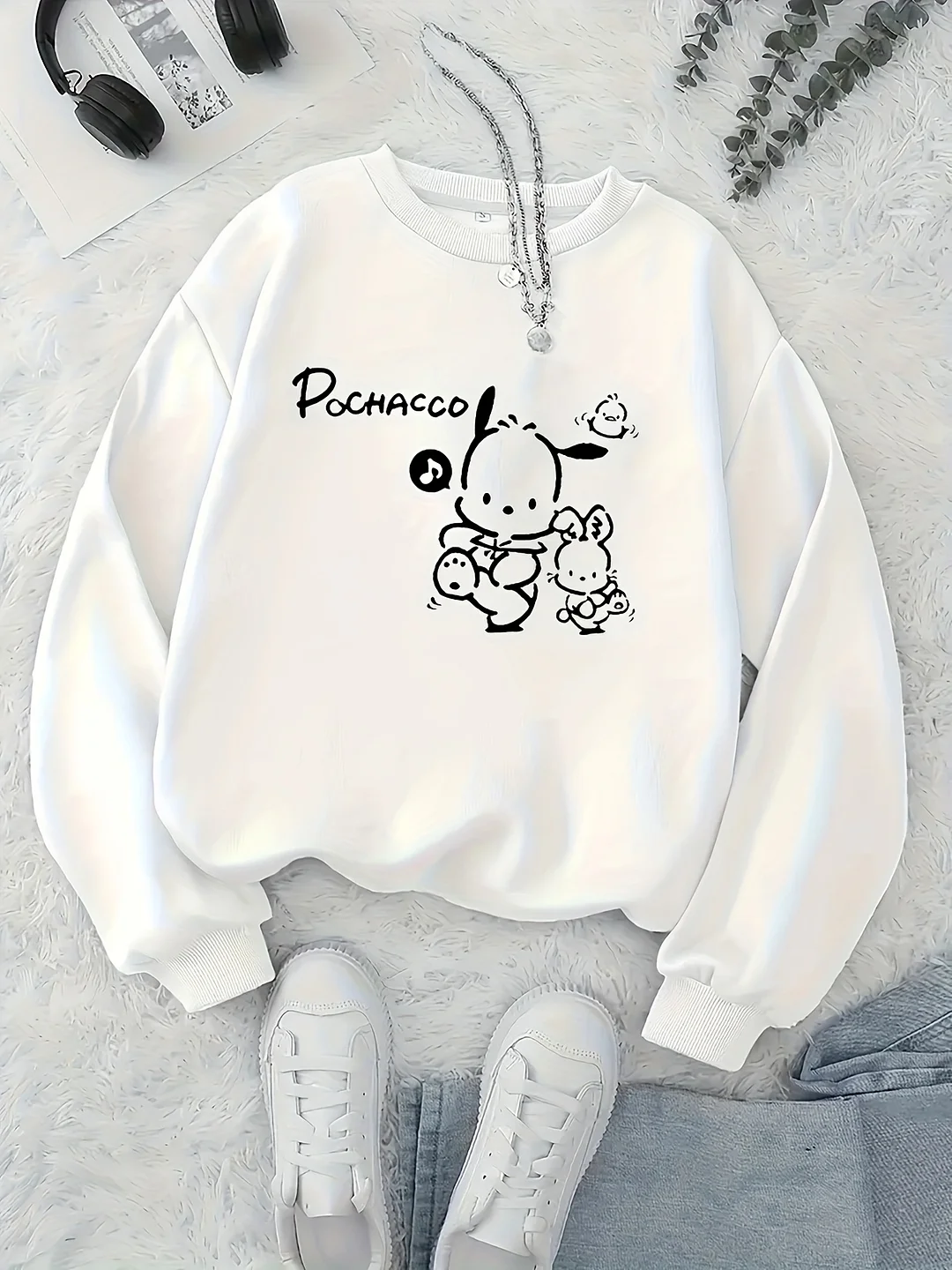 Women's Casual Crew Neck Long Sleeve Pullover Sweatshirt With Asymmetrical Hem, Geometric Pattern, Regular Fit For Spring/Summer/Fall - Maroon With "For Pochacco" Graphic Design | IFYHOME