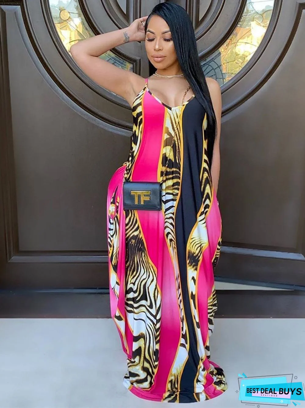 Suspender Skirt Striped Pocket Loose Women's Dress