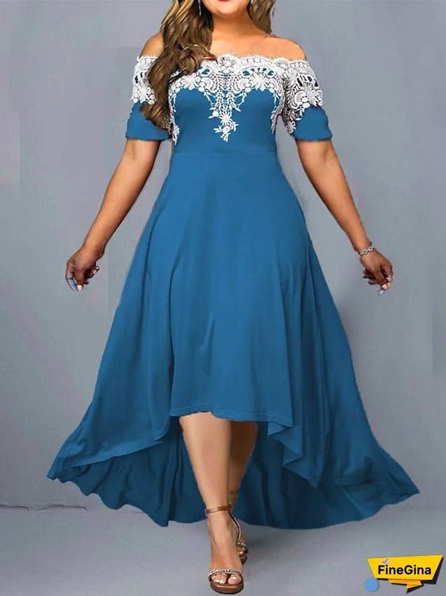 Plus Size Party Dress Floral Off Shoulder Short Sleeve Spring Fall Elegant Formal Maxi long Dress Party Evening Party Dress for Women