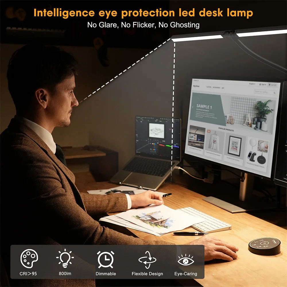 LAOPAO Double Head LED Desk Lamp EU/US Architect Desk Lamps Office 24W  Brightest 5Color Modes