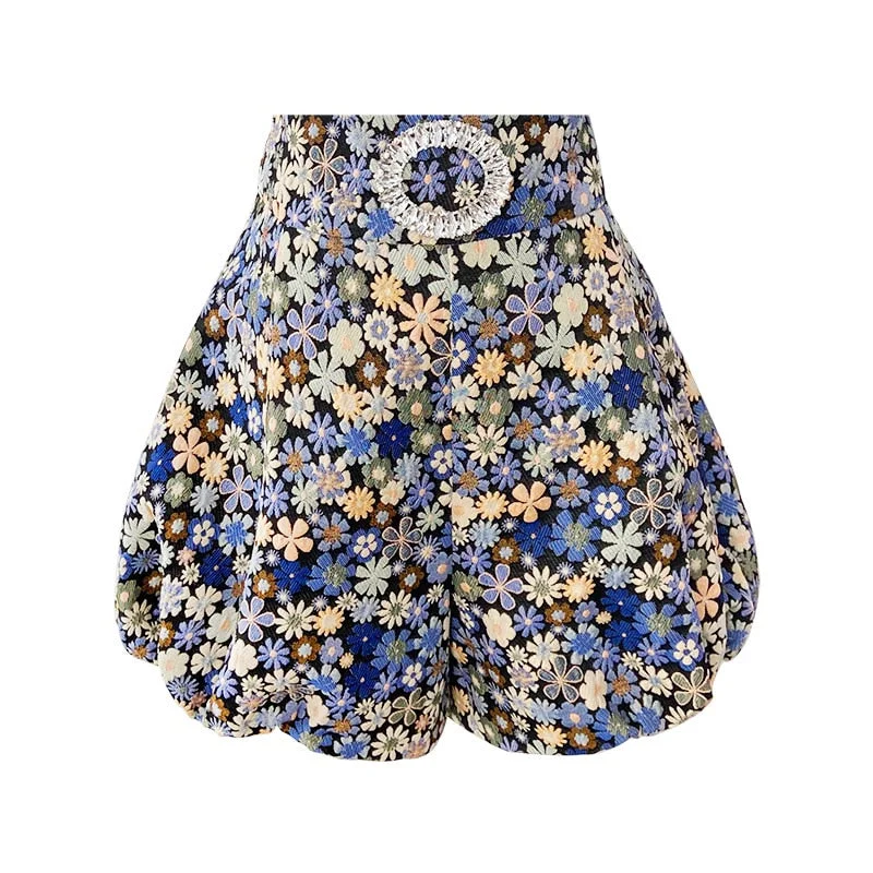 Dabuwawa Flower Print Summer Shorts Women Sashes Boho Chic High Waist Shorts Female Vintage Folk Mini Shorts Bottom DF1ASP004