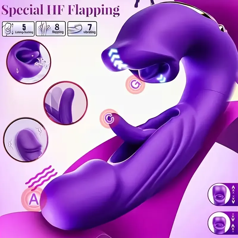 Vibrator pentru masturbare feminină: Un model 3 &icirc;n 1 &icirc;n formă de limbă, cu 7 moduri de atingere, vibrație și lins; design inserabil pentru stimularea precisă a clitorisului, punctului G și anusului; ușor de curățat; dildo cu funcție de aspirație