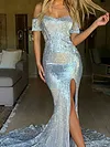 Fashion Off-The-Shoulder Split-Side Sequined Bandeau Evening Maxi Dress
