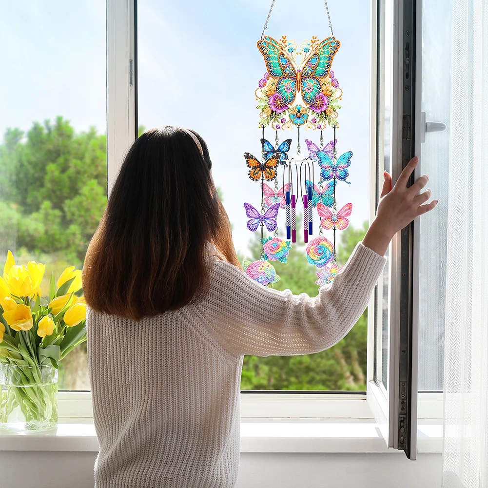 DIY Butterfly Wind Chime Double Sided Diamond Painting Hanging Pendant Home Decor