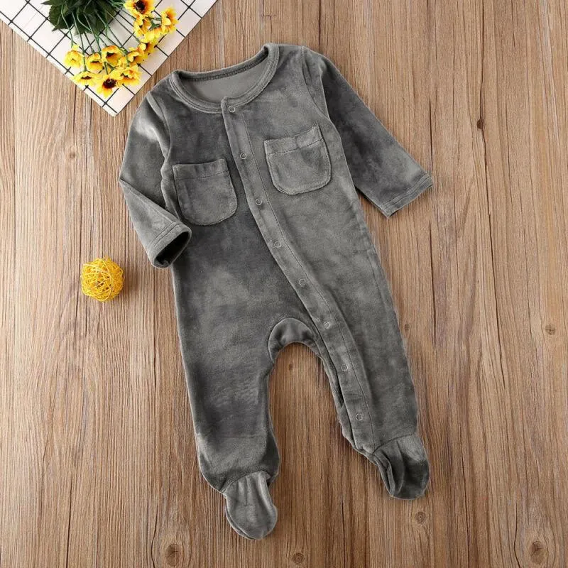 2020 Baby Summer Clothing Newborn Infant Baby Girl Boy Clothes Velvet  Footies Solid Long Sleeve Jumpsuit Outfits 0-18M