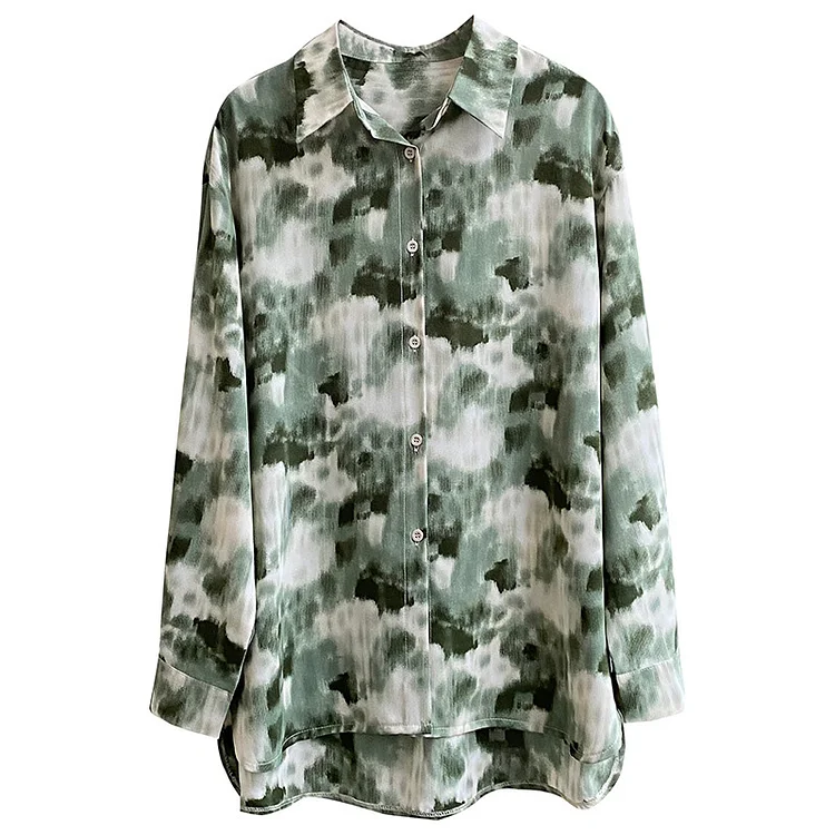 Vintage Ink Painting Print Loose Chiffon Shirt - Modakawa Modakawa