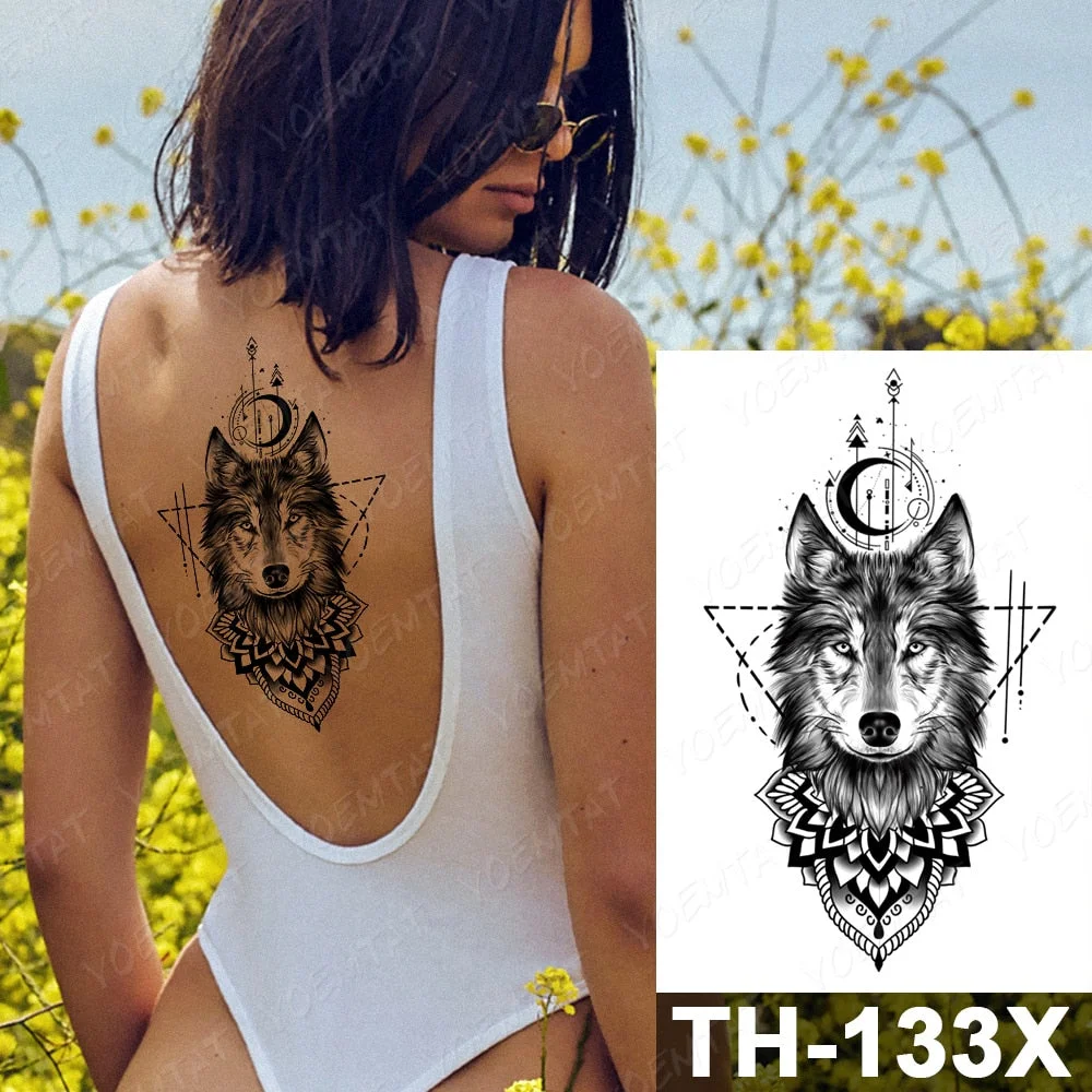 Forest Shadow Wolf Temporary Tattoo Sticker For Men Women Owl Lion Waterproof Fake Henna Tiger Animal Body Art Tatoo Decal