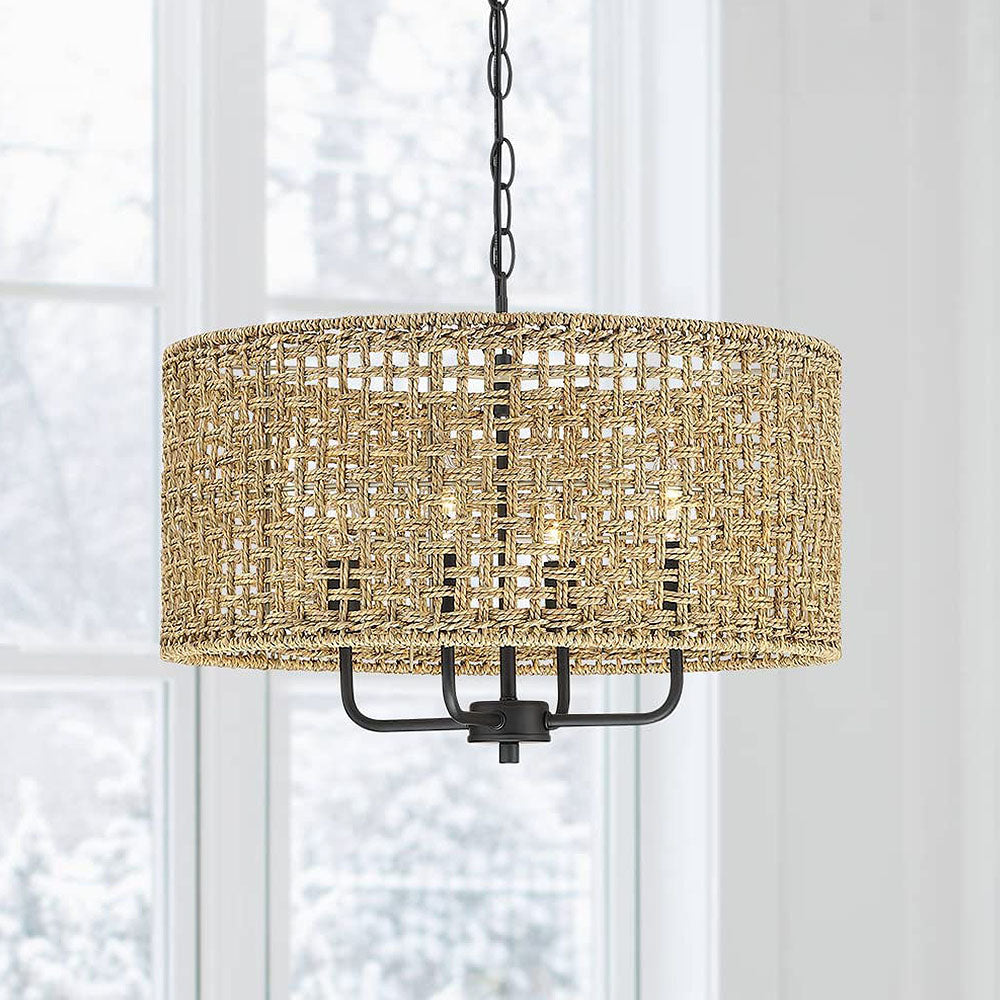 Boho Grid Handmade Rattan Pendant Light