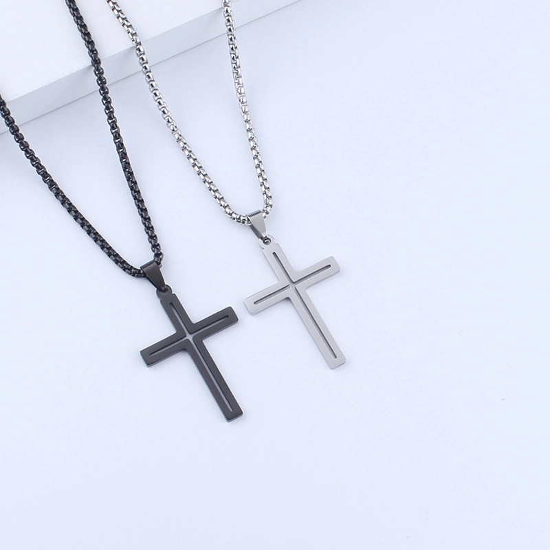 Simple Hollow Cross Necklace Hip Hop Personality Stainless Steel Pendant Trendy Men And Women Couple Jewelry Sweater Chain