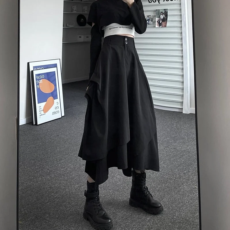 uforever21 Casual Vintage Victorian Skirt Women Black High Street Korean Gothic Y2k Skirt Female Long Chic Irregular Fashion Party Clothes