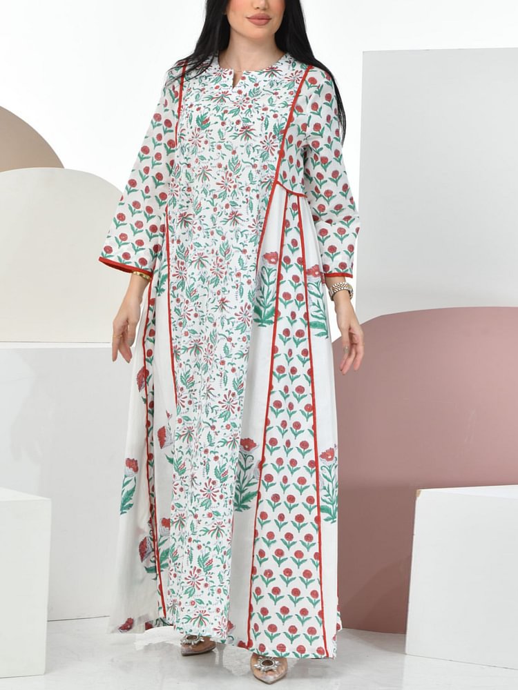 Floral pattern long-sleeved dress