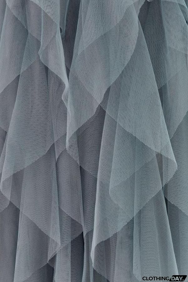 Allegro Ruffle Tulle Midi Skirt Grey Blue