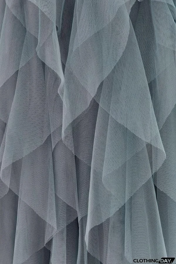 Allegro Ruffle Tulle Midi Skirt Grey Blue