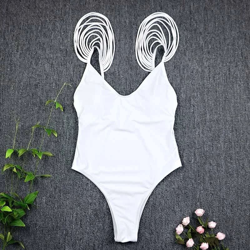 Tassel One Piece Swimwear 2020 Sexy Women Deep V Swimsuit Backless Cross Monokini Bandage Bathing Suit Bodysuit Beach Wear 3303