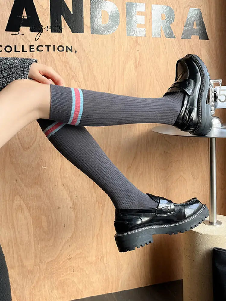 Ingvn - Fashion College Style Striped Stockings Accessories Gray / One_Size Warmers