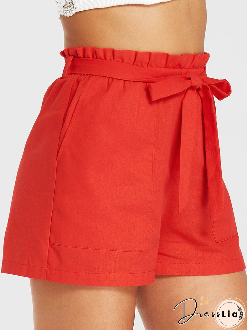 Solid Color Plain Waistband Pocket Casual Short for Women