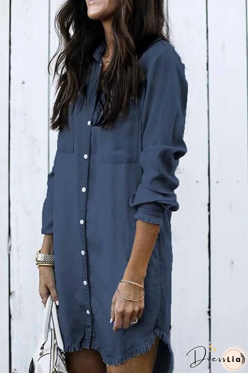 Loose Button Design 4 Colors Denim Dresses