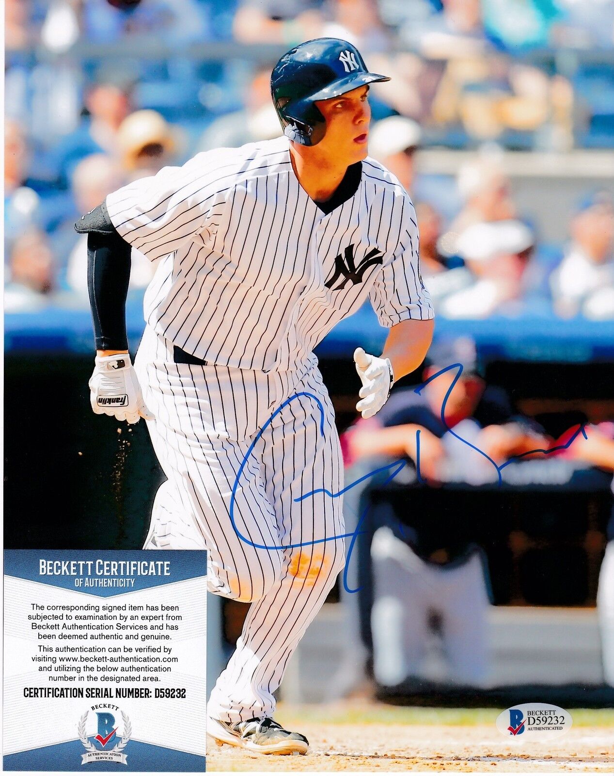 GREG BIRD NEW YORK YANKEES BECKETT AUTHENTICATED ACTION SIGNED 8x10