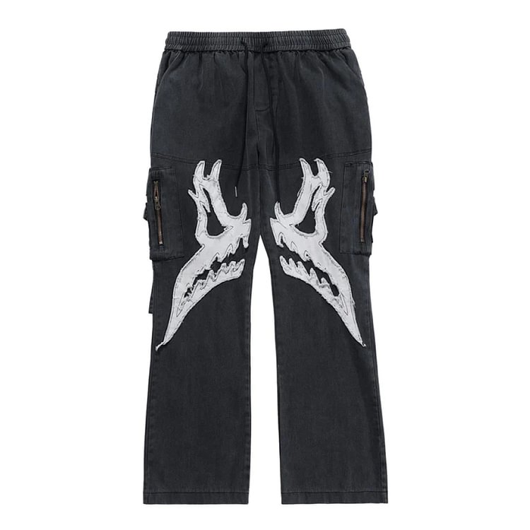 Smiley Patch Print Cargo Pants