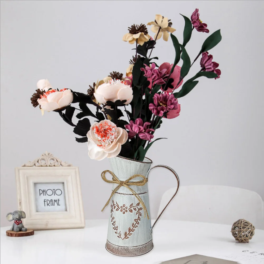 Rustic Metal Flower Vase Shabby Chic Dried Flower Can Bucket Holder (S)