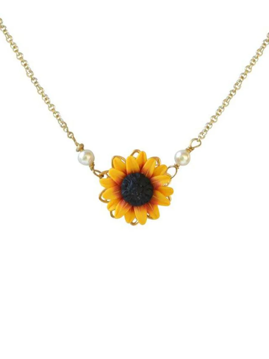 Pearls Embellished Sunflower Adjustable Necklace