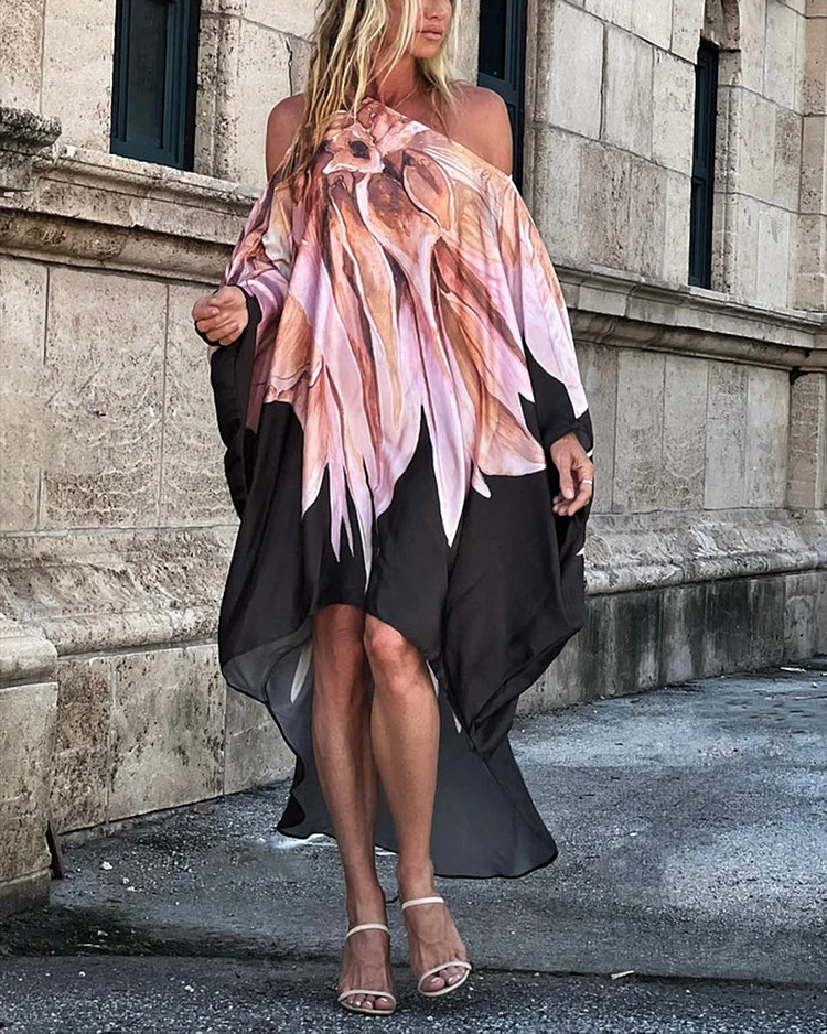 Women's Off-shoulder Irregular Print Dress