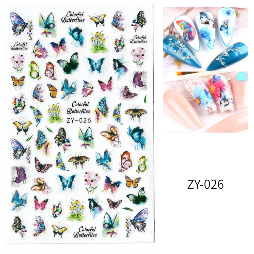 1 Sheet 3D Butterfly Nail Sticker Adhesive Slider Decals Colorful Nail Transfer Foils Wraps for DIY Nail Art Decoration-Nail Inspo