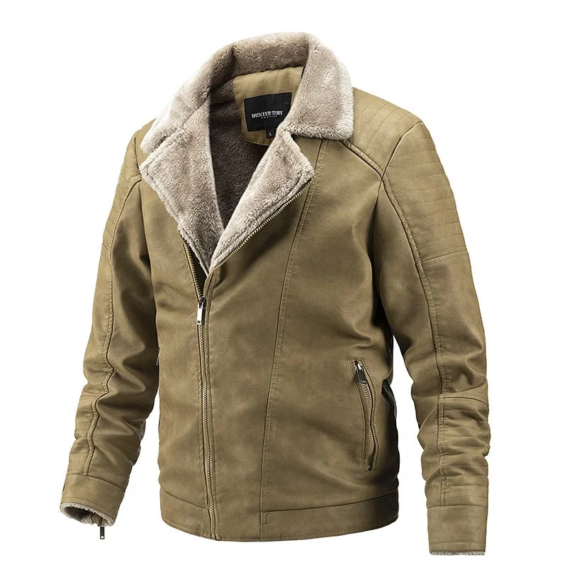 Fitted Sherpa Lined Leather Jacket For Men