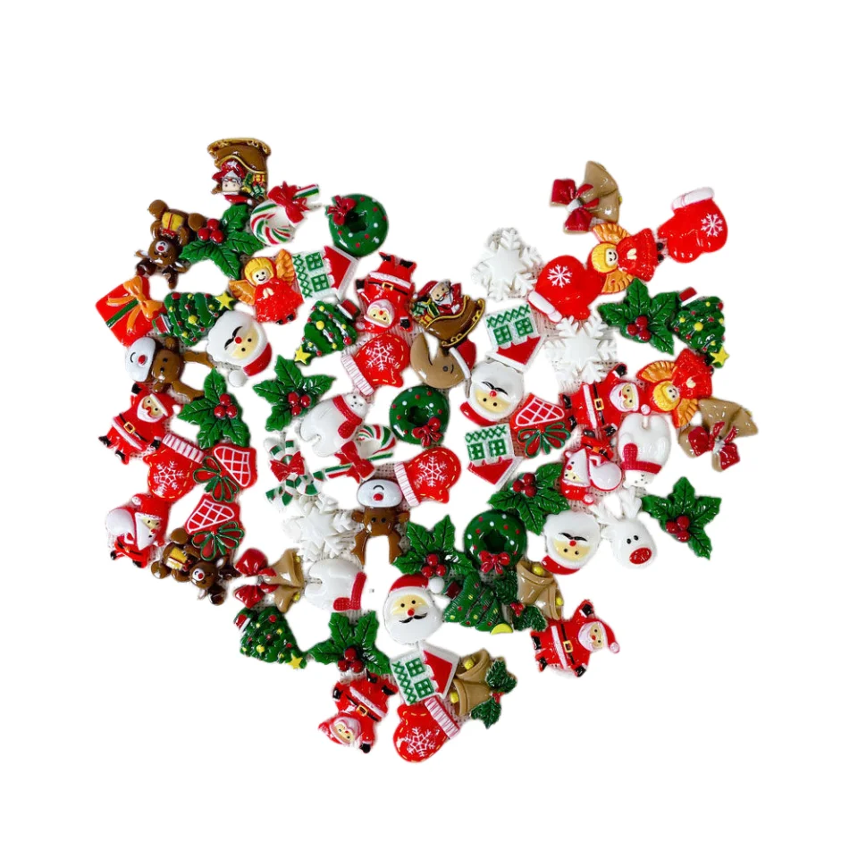 Tegooe 50PCS Christmas Theme Resin Flatback Cabochons - DIY Craft Supplies