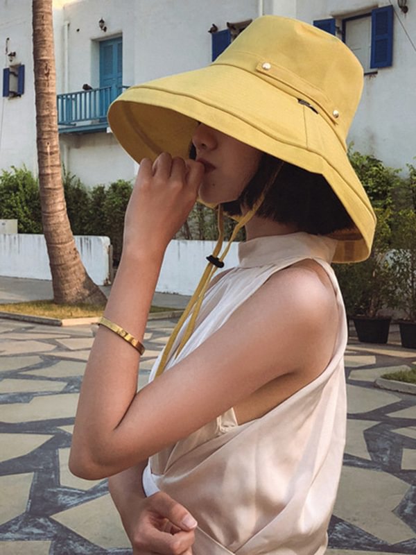 Casual Solid Sun-Protection Large Wide Brim Bucket Hat
