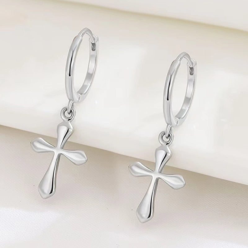 White Gold Plated Gold Plated 925 Sterling Silver Cross Earrings