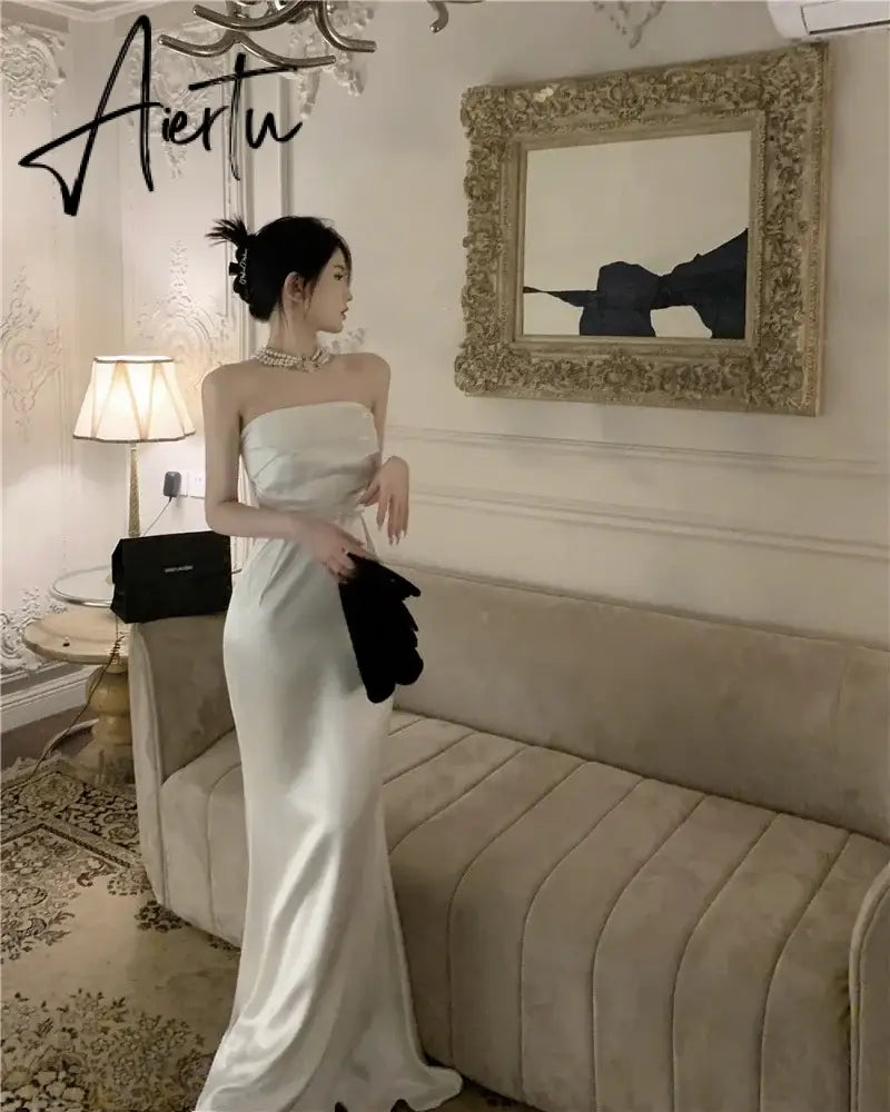 Aiertu Temperament Dresses Women French Style Chic Sleeveless Slim Belt Sexy Mermaid Dress Vintage Backless Party Ladies Aiertu