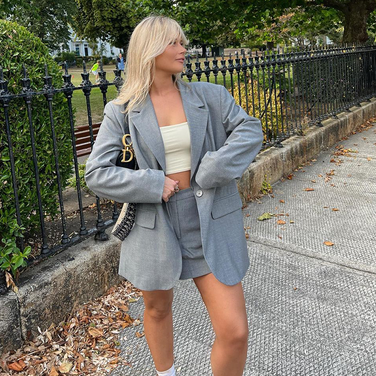 Fashion Gray Blazer Two Piece Set