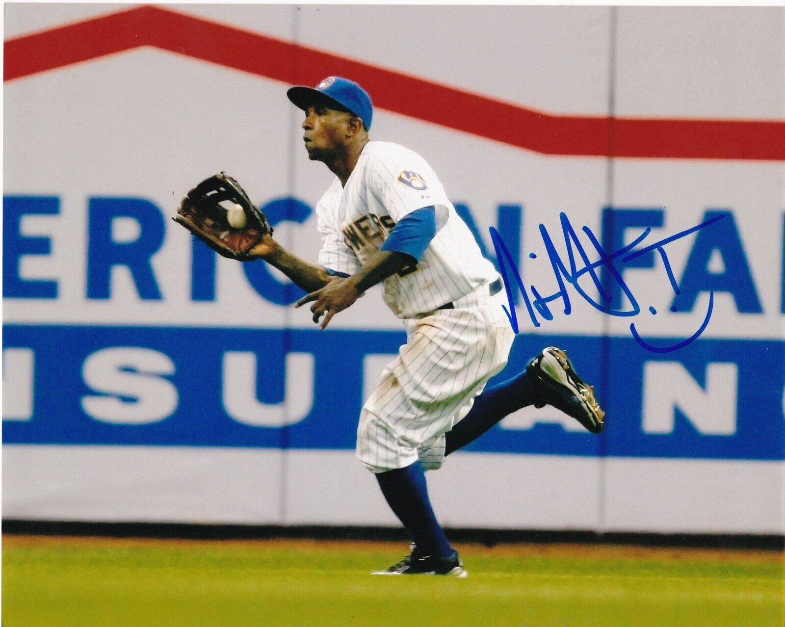 NYJER MORGAN MILWAUKEE BREWERS ACTION SIGNED 8x10