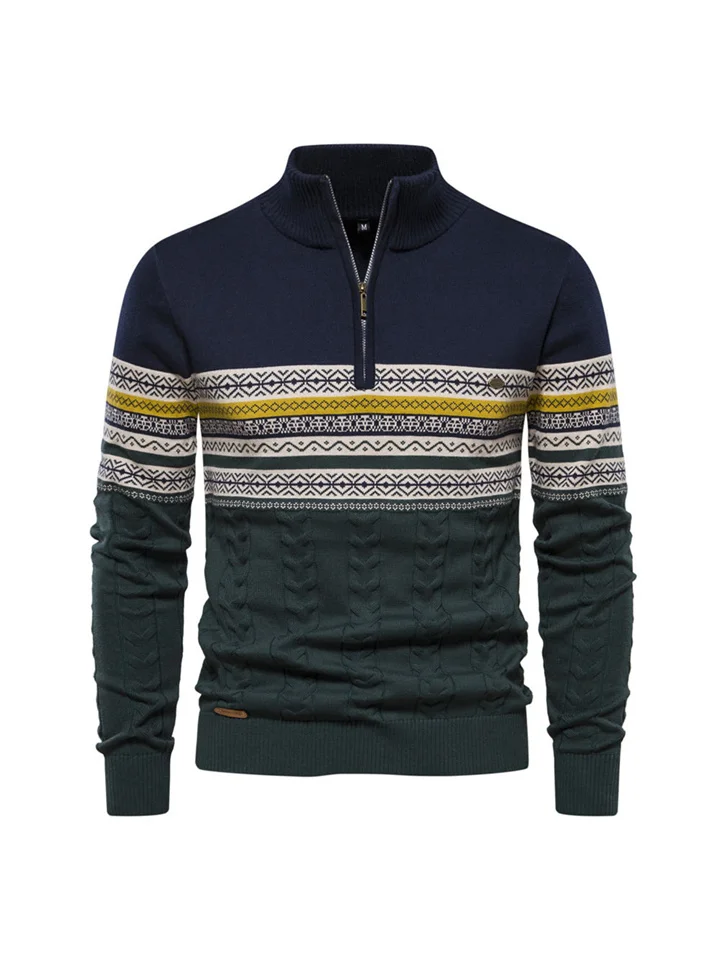 Autumn and Winter Casual Trend Stand-up Collar Men's Long-sleeved Sweater Half-zipper Knit Peplum Men's Knit Sweater-Cosfine