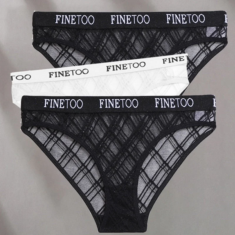 FINETOO 3PCS/Set Mesh Women Sexy Panties Lingerie M-XXL Breathable Underwear Pantys Low Waist Girl Briefs Letter Woman Underpant