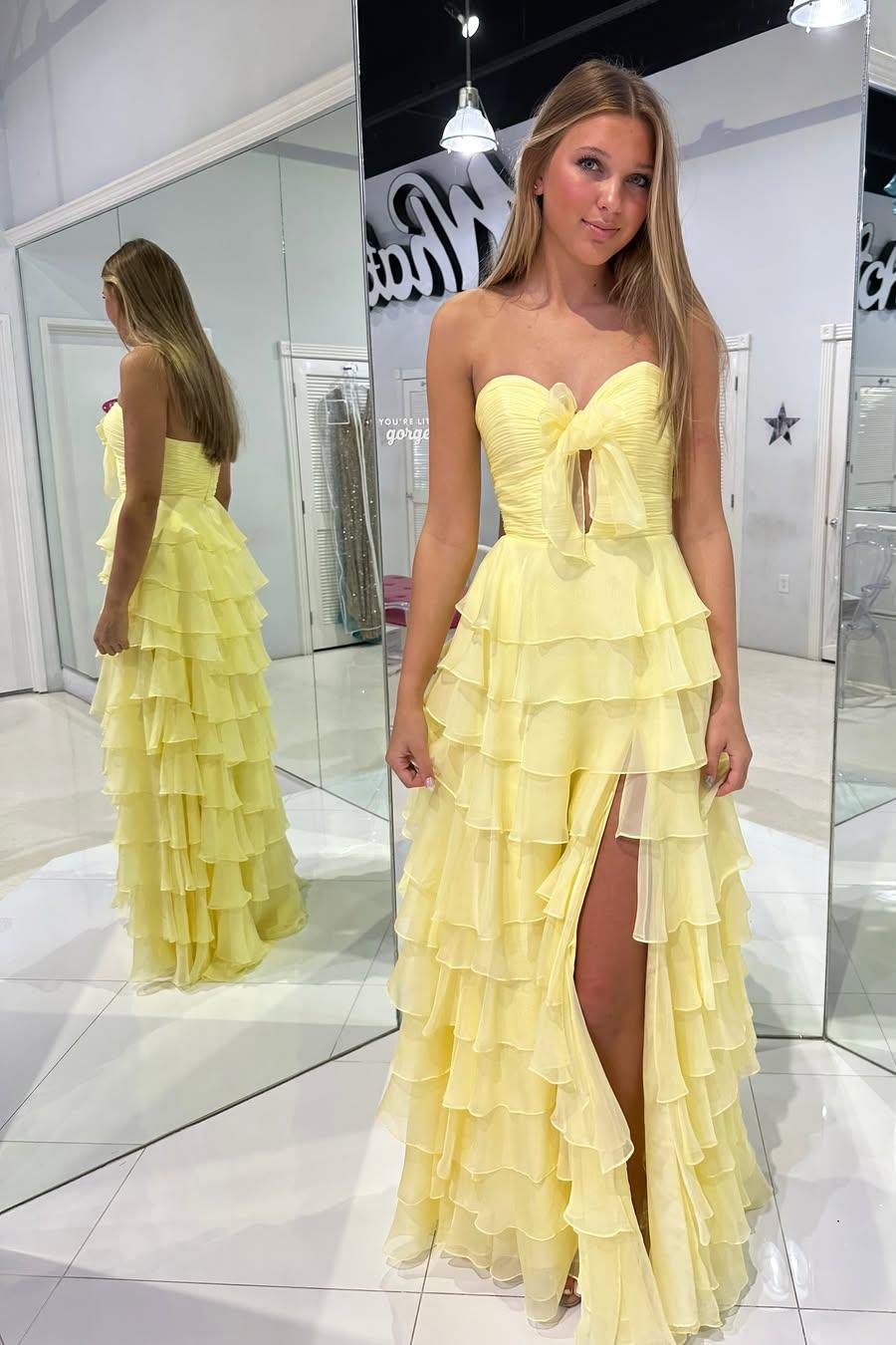 Oknass Strapless Sleeveless Long High Split Prom Dress With Pleated 
