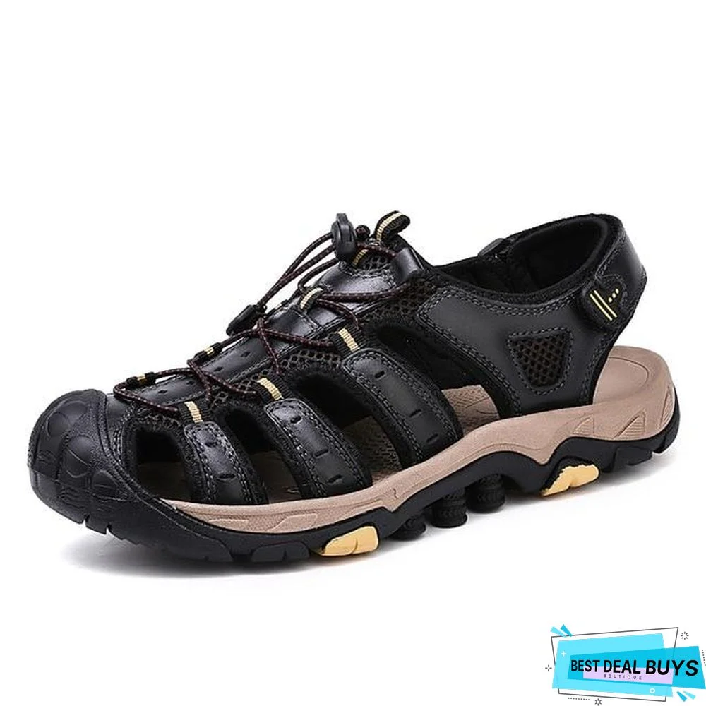 Men's Genuine Leather Sandals Outdoor Beach Roman Water Sneakers