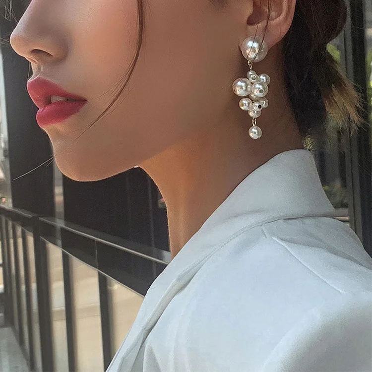 Elegant Faux Pearl Grape String Earrings